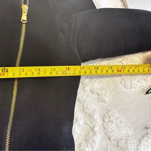 Zara Velvet Like Moto Bomber Collarless Jacket w/ Gold Zipper & Stud Detail sz M - Picture 15 of 16